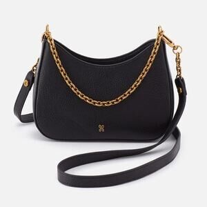 HOBO International Rosa Crossbody Bag Black‎ Pebbled Leather Gold Chain Strap